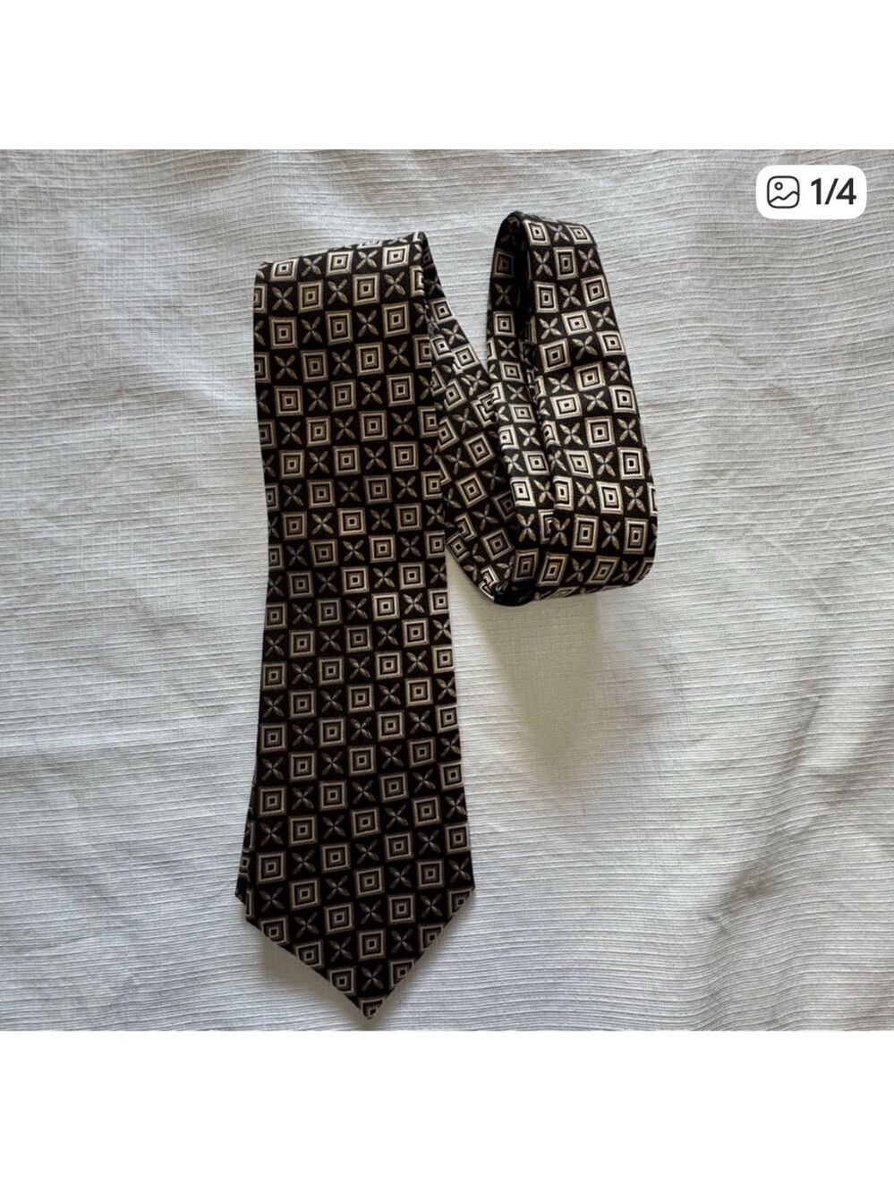 Montavello Italian Geometric Patterned Black and White Tie Silk